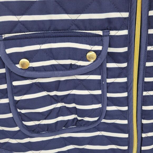 Casual Identity Quilted Vest Petite M Blue White Nautical Striped Zip Up Preppy - Picture 8 of 15